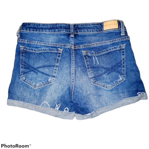 Aeropostale Midi Denim Frayed Design Summer Shorts 420 - Picture 3 of 5